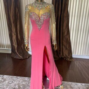 Designer Evening Gown - Size 0 - Coral Nude Heavy Beading Train